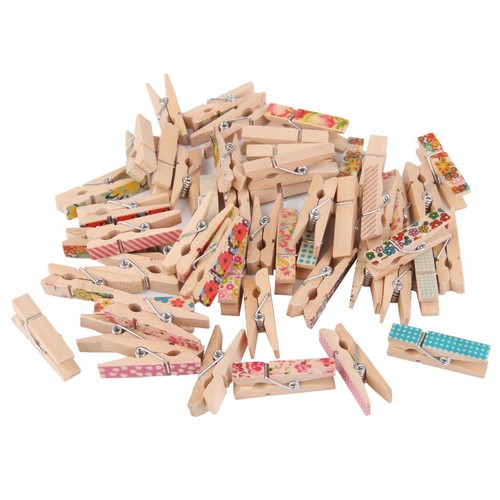 Lot de 50Pcs Pince de Peinture en Bois Epingle à Linge Motifs Assortis