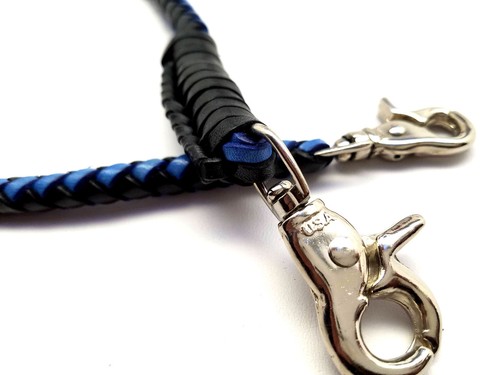 Trucker wallets made in USA Handmade Biker chain blue black braided leather