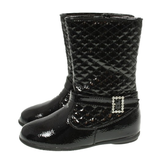 filles enfants motif noir matelassé BOUCLE STRASS bottes