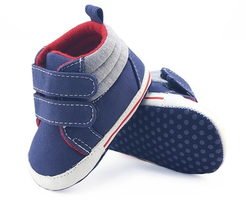 Newborn Baby Boy Navy Crib Shoes High Top Toddler Pre Walkers Trainers 3-12 M