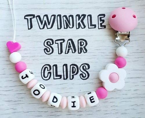 Full Silicone Range Personalised Dummy Clip With Silicone Clip Girls Pink Flower