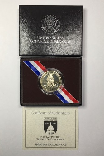 MINT U.S 1989-S CONGRESSIONAL PROOF HALF DOLLAR w// BOX /& COA