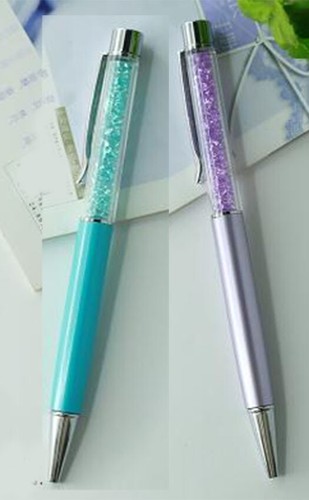 2 crystal ball point pens made with Swarovski crystal elements sky blue/&silver