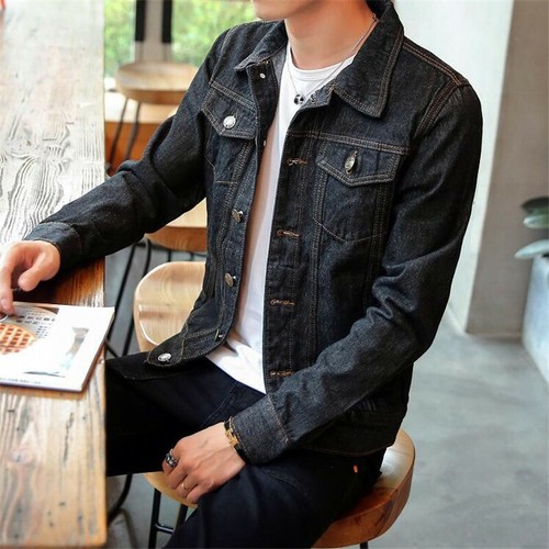 Mens Classic Denim Jacket Coat Casual Retro Bomber Trucker Biker Jean Outwear