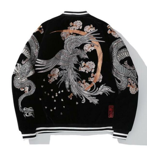 3XL Men Souvenir bomber Jacket Japanese Pattern Embroidery Sukajan Velvet Dragon