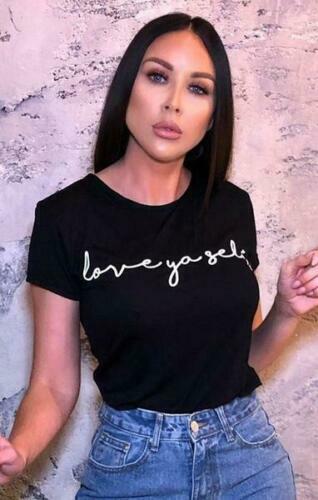 Femme Love Ya Slogan Imprimé Col Rond À Manches Courtes Top Femmes T-Shirt