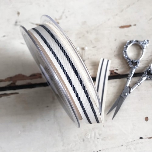 1 m-Full 20 m Roll Noir Et Crème Style vintage Ticking Stripe Ribbon 15 mm