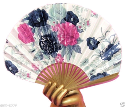 Chinese Japanese Hand Held Folding Flower Pattern Silk Bamboo Wedding Fan Gift