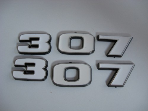 WHITE CHEVROLET 307 ENGINE ID FENDER HOOD SCOOP QUARTER TRUNK EMBLEMS