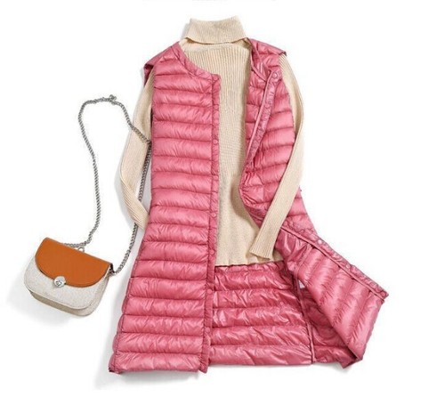 Ladies Down Vest Round Collar Waistcoat Down Long Sleeveless Jacket Women Veset