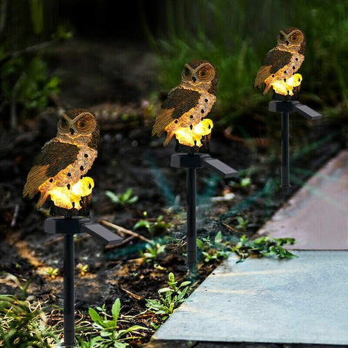 Solar Eule LED Solarleuchte Eulen Gartenbeleuchtung Solarlampe Solarlicht Braun