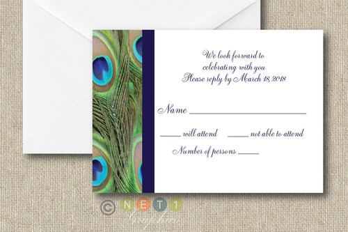 100 Personalized Peacock Feather Wedding Invitation Set with Envelopes 100 Personalized Peacock Feather Wedding Invitation Set with Envelopes