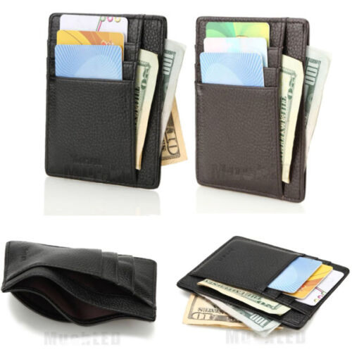 RFID Blocking Minimalist Genuine Leather Thin Slim Front Pocket Wallet Card Case