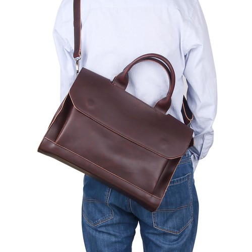 Retro Leather Briefcase 13/'/' 13.3/'/' Mens Laptop Bag Messenger Shoulder Bag Brown