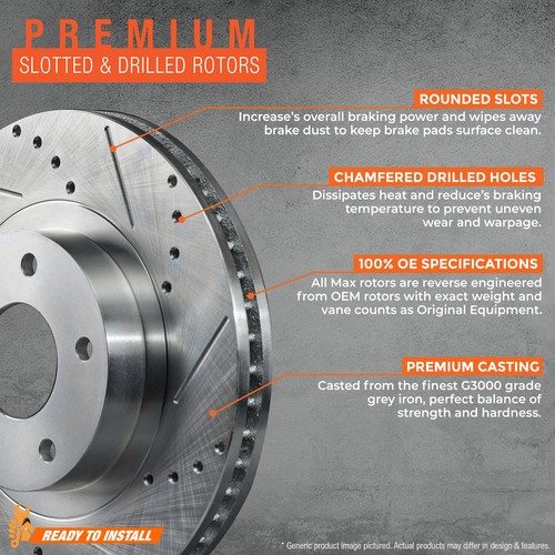 Rotors w//Metallic Pad Premium Brakes 2007-2015 Edge MKX Front