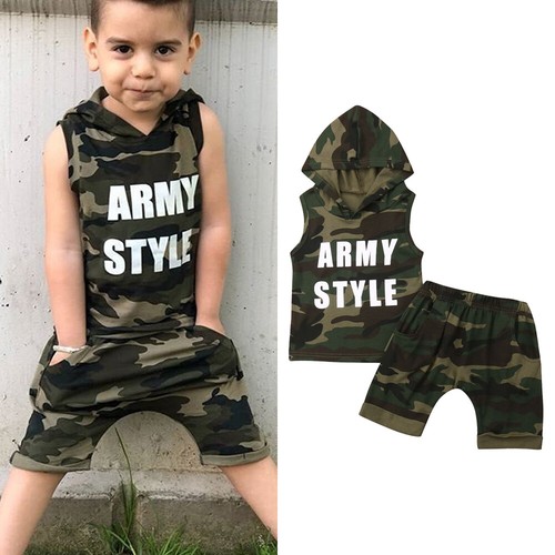2pcs Toddler Kids Baby Boy Hooded Vest Tops+Shorts Pants Outfits Clothes Set USA