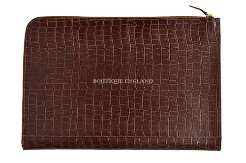 New Deluxe Tan Croc Print Real Leather Under Arm Folder Document Holder Case
