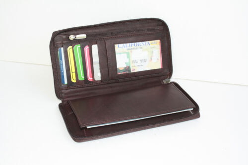 Genuine Leather Men Lady ID Credit Card Checkbook Cover Wallet Zip Around Holder
