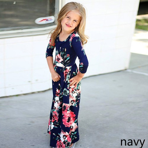 Girls Long Sleeve Maxi Dress Bridesmaid Wedding Party Pageant Clothes Outfits