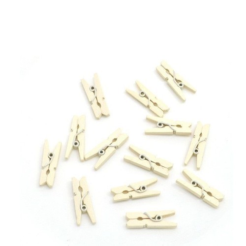 25mm 25mm Small Plain Wooden Craft Pegs Mini Clip Metal Springs IVORY