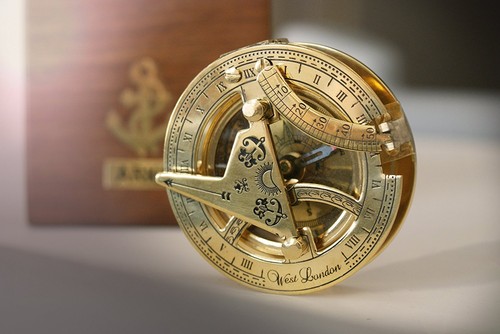 Nautical Antique Telescope With Brass Sundial Compass Antique Wooden Box Gift