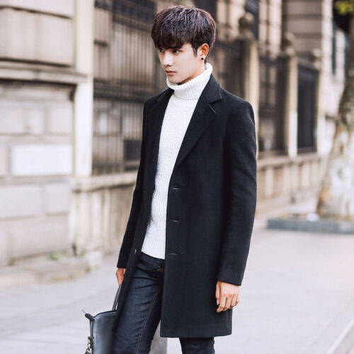 Mens Wool Long Trench Coat Warm Outwear Slim Windbreaker Casual Jacket Overcoat