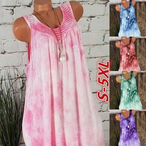 Vestido De Verano tie-Dyed de verano para mujer sin mangas del vestido más tamaño Tapa Del Tanque Camisa Playa
