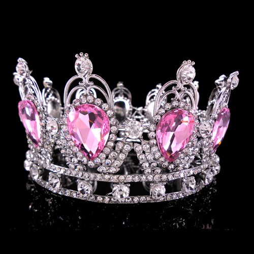 6cm High Light Pink Sparkling Crystal Gold King Crown Wedding Prom Party Pageant