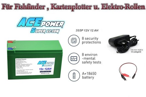 Lithium Akku Batterie 12V 12Ah mit 12A BMS für Elektro-Rolle und Fishfinder TOP