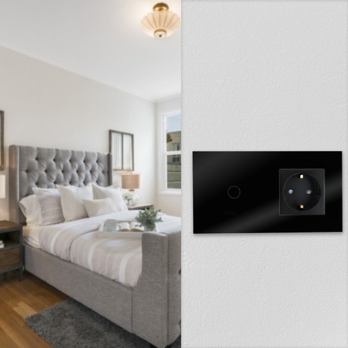Touch Lichtschalter mit Steckdose Glas Touchschalter Wandschalter Schalter