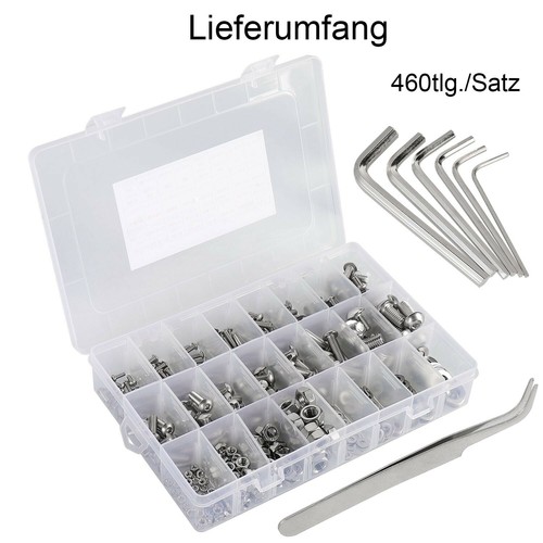460-tlg Edelstahl M2,5-M8 Innensechskant Schrauben Muttern Sortiment Satz