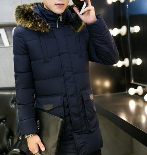 Men/'s Trench Casual Hooded Outwear Warm Coat Fur Collar Long Winter Jacket Parka