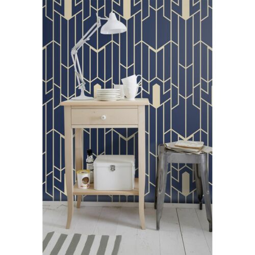 Geometric pattern removable wallpaper Navy and Beige wall mural Peel and stick