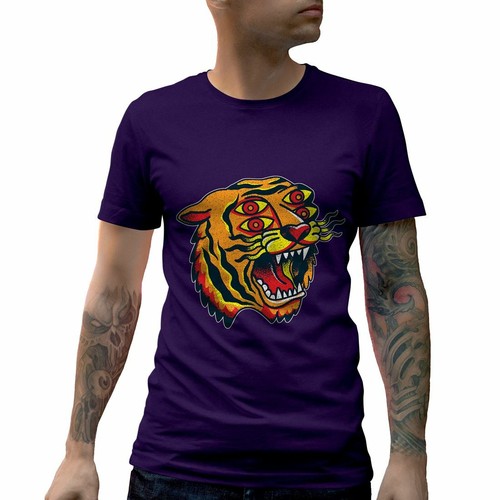 Tiger Tattoo Mens T-Shirt Hand Drawn Vintage Illuminati Retro Ink Drawing C A963