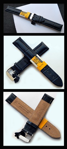 bicolores-gravé bleu acier-Ferme 24 mm Cavadini CUIR VERITABLE montres bracelet