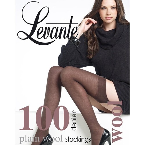 Levante 100 Denier Plain Wool Stockings Mocca Tall