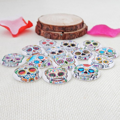 20PC 14 mm Mixed Sugar Skull Ronde en Verre Cabochon Dôme À faire soi-même Jewelry Craft
