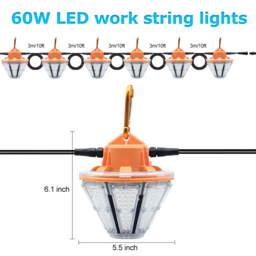 60W Led Temporary Work Light Linkable Remote 5000K Super Bright Lamp AC110-277V 