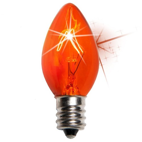Box of 25 C7 Twinkle Amber Orange Triple Dipped Transparent Christmas Bulbs