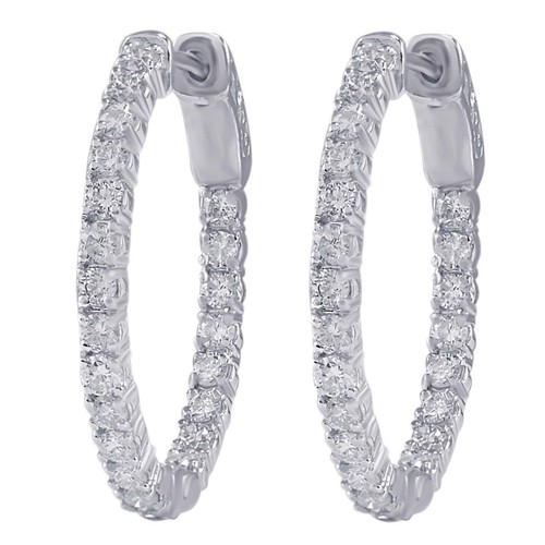 2CTW 14K Or Blanc Finition Brillant Diamant Boucles d/'oreilles Créoles Pour Femmes