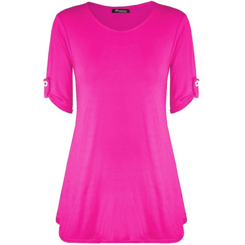 Womens turn up sleeve button swing top
