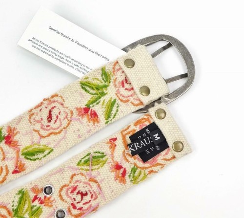New Jenny Krauss Floral Delight Embroidered Wool Belt Handmade in Peru S M L