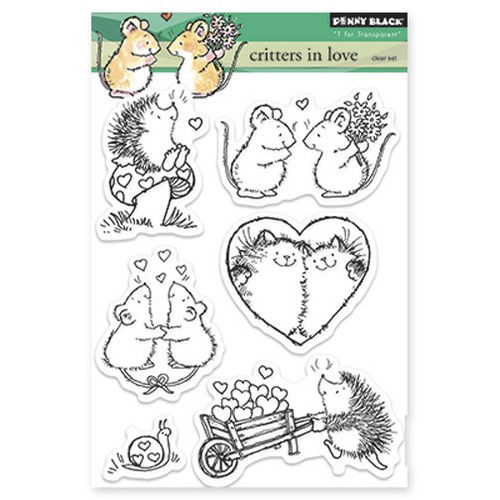 New Penny Black CRITTERS IN LOVE Clear Stamps Hearts Hedgehog Mice Cat Smiles