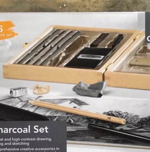 Inutilisé 26 pieces Crelando Anthracite Art Set dessin croquis boîte en bois Neuf
