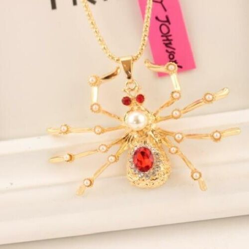Betsey Johnson Cristal Rose Rhino Pendentif en Or Chaîne Collier Cadeau Gratuit Sac