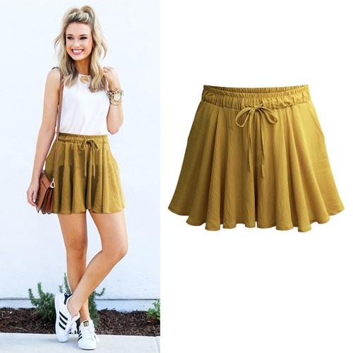 Plus Size Women High Waist Mutil Solid Elastic Shorts Cotton Beach Pants UK 8-22