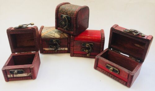 Set Vintage Wooden Pirate Treasure Trinket Chest Jewellery Storage Box Case Gift