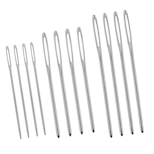 12Pcs Stitching Needles Large Eye in Clear Storage Tube Tapestry Craft 3 Sizes