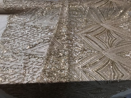 Power Mesh 4 Way Stretch Fabric Fashion Geometric Sequins Gold By The Yard