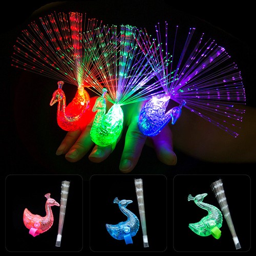 5X Peacock Light Up Finger Ring Laser LED Glow In Dark Stick Party Kids Toys New